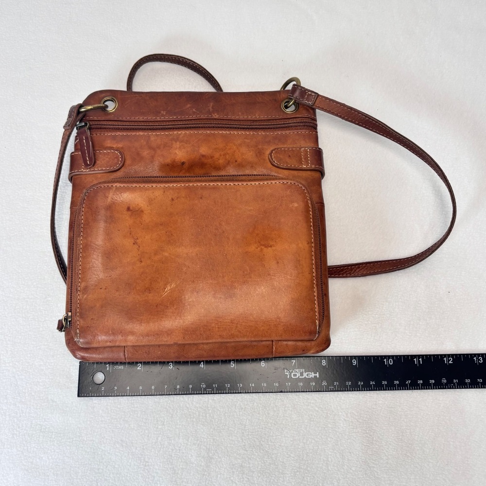 VTG Fossil Crossbody Bag Brown Leather Card Pocket Organizer Small Boho Hippie - Picture 5 of 12